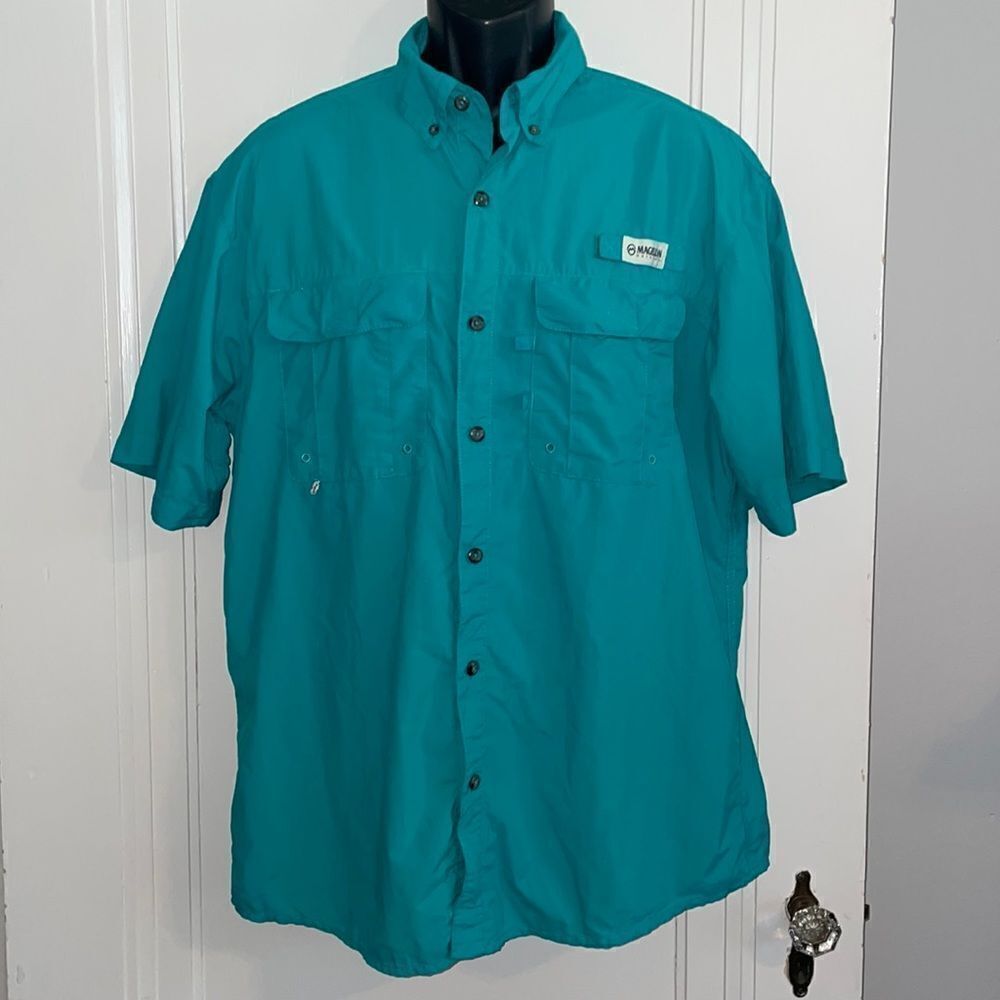Magellan “Laguna Madre” green nylon fish gear‎ short sleeved shirt